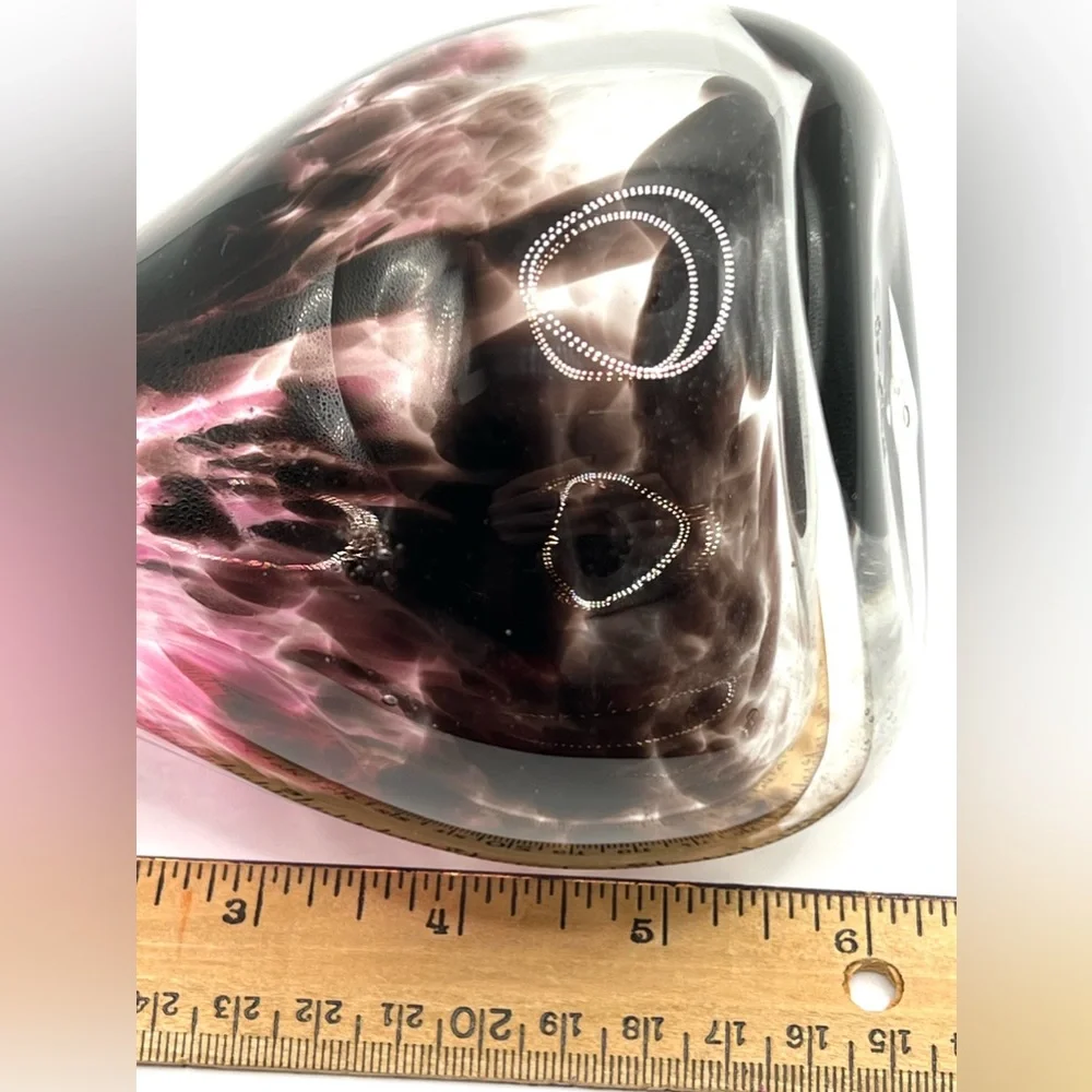 Handblown Art Glass Flowers Bud Vase Brown Pink Abstract Pattern 6 in